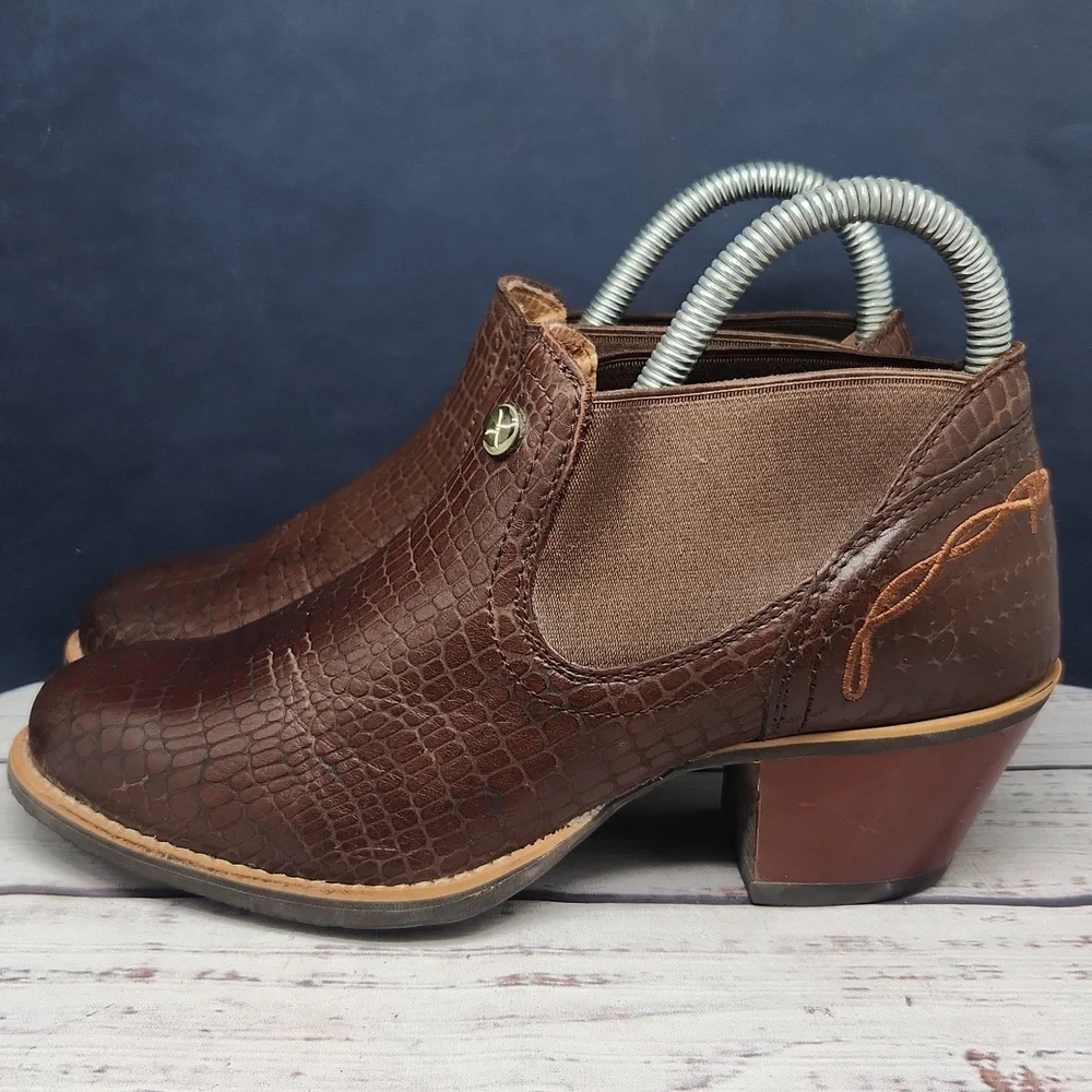 Twisted X | EUC Reptile Croc Embossed Leather Booties Ankle Boots Western Size 6